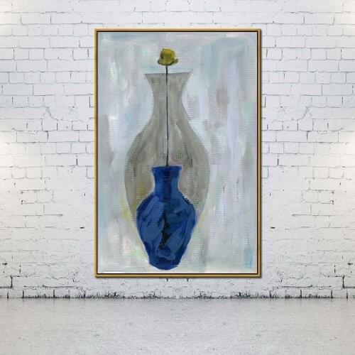 Artcozy Oil Canvas Painting tulip and blue vase For Home Decoration Wall Art