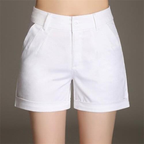Free Shipping New Arrival 2018 High Quality Womens Summer Cotton Casual Straight Mid Waist Shorts Color White Black Khaki