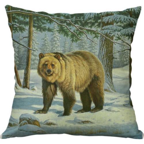 Sofa 18" Print Bear Home Decor Pillow Case Cotton Linen Cushion Cover Animal