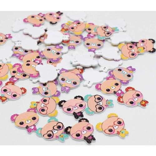 40pcs/lot Random Mix 2 Holes Bear Shape Wooden Buttons Sewing Scrapbook Decorative Button 28x30mm Sewing Supplies
