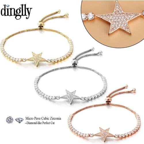 Dinglly 2021 Korean High-end Luxury Zircon Star Adjustable Bracelets For Women CZ Pulseira Feminia Female Friends Party Bracelet