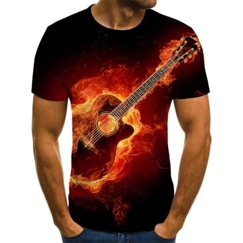Musical note T-shirt summer 2021 new fashion top mens and womens short-sleeved 3D printed guitar Harajuku Gothic anime clothes
