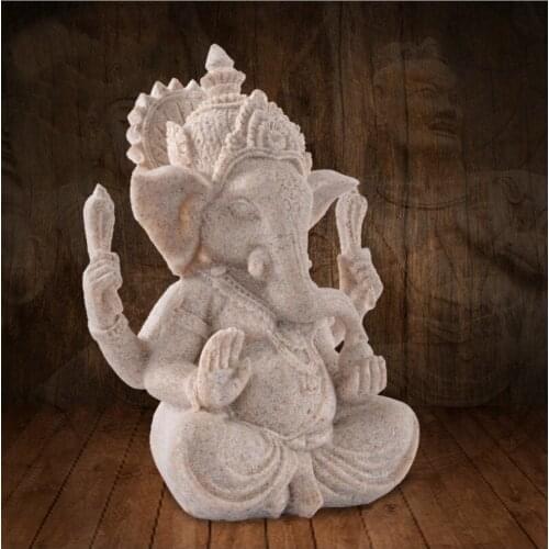 GANESHA SAND STONE HAND CARVED ELEPHANT SCULPTURE FIGURINE FENG SHUI DECORS