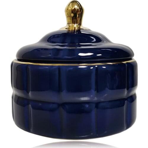 Ceramic decorative blue sapphire aromatherapy candle jar cotton swab Sugar tank can storage box jewelry sailing support