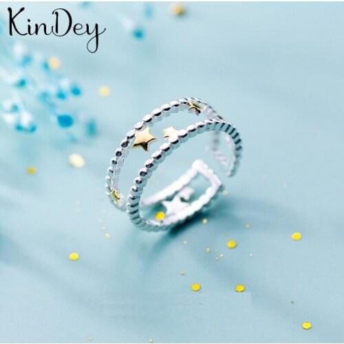 Kindey Personality Silver Color Layer Star Rings For Women Bridal Wedding Jewelry Adjustable Size Finger Rings