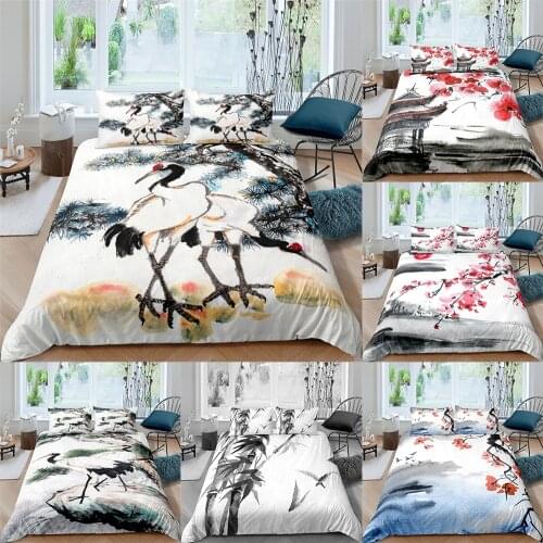 2/3PCS Bedding Set 3D Digital Bedclothes King Size Plum Blossom Ink Painting Printed Duvet Cover Set Queen Home Textiles