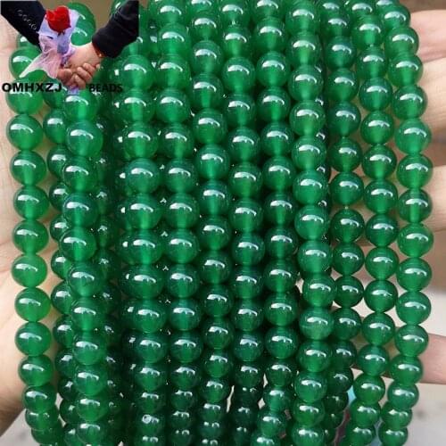 OMH JD02 8 10 12 14mm Natural Jewelry DIY Making Bracelet Necklace Green Chalcedony Round Beads Natural Jade Loose Spacer Beads