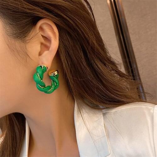 Exaggerated Fashion Leather Metal Compiled C Shape Earrings European And American Style Geometric Stud Earrings Girl Jewelry