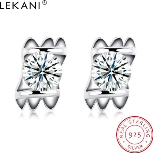 LEKANI Genuine 925 Sterling Silver Earrings For Women Elegant Round Zircon Irregular Stud Earring Fine Jewelry New Arrival
