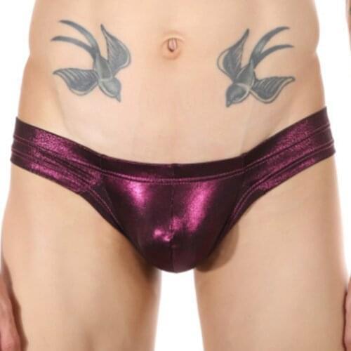 TiaoBug Man Shiny Metallic Patent Leather U Bulge Pouch Swimming Briefs Pure Color Low Waist Shorts Underwear Swimwear Beachwear