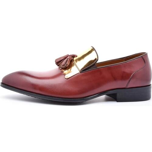 2020 Men Fashion Loafers Genuine Leather Dress Shoes With Tassel Slip On Wedding Party Chaussure Homme Pointed Toe Prom Footwear