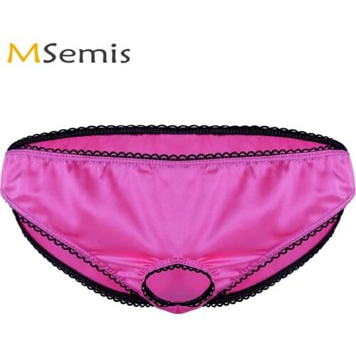 Mens Sissy Panties Sexy Open Front Penis Hole Homme Underwear Low Rise Crotchless Bikini Briefs Shiny Wetlook Male Gay Lingerie