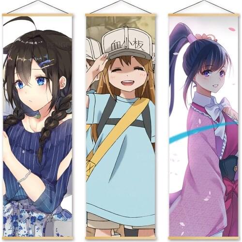 Wall Art Canvas Cells at Work Picture Modern Painting Print Japan Cartoon Character Poster Solid Wood Hanging Scrolls Home Decor