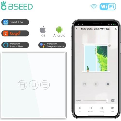 BSEED Wifi Roller Shutter Switch Smart Blind Switch Crystal Wall Touch Switches Wireless Control By Smart Life Tuya Alexa App