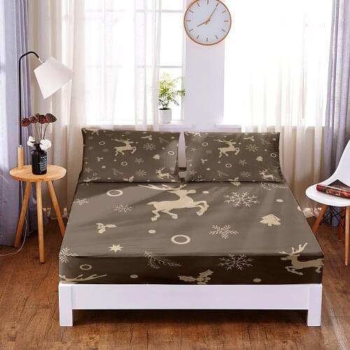 Brown Elk 3pc Polyester Solid Fitted Sheet Mattress Cover Four Corners With Elastic Band Bed Sheet(2 pillowcases)