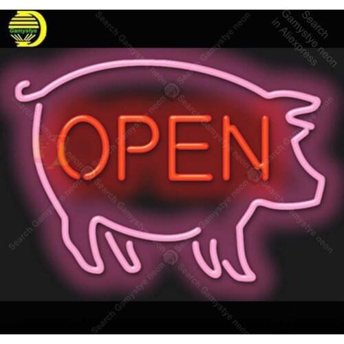 Neon Sign for Pig Open Neon Light Neon Bulb sign Beer Bar Display club Hotel handcraft glass tube light Decorate lamps for sale