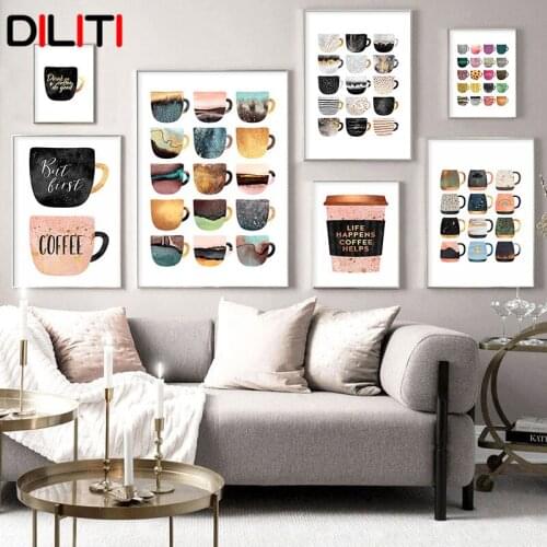 But First Coffee Colorful Coffee Cups Kitchen Canvas Painting Nordic Print Poster for Living Room Wall Picture Home Decor