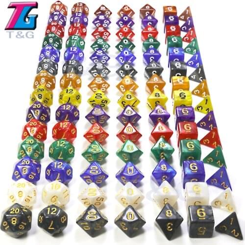 New 7pc/lot Dice Set High Quality Multi-Sided with Marble Effect & Transparent D4 D6 D8 D10 D00-09 D12 D20 DnD Rpg Boar Game