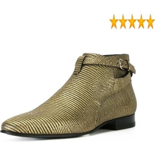 Office Man Party Formal Euro Genuine Leather Pointed Toe Ankle Boots Work Luxury Runway Snake Grain Wedding Dress Shoes Big Size