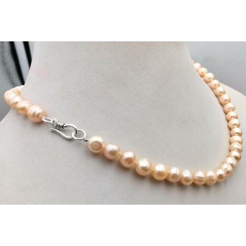 9x10mm pink baroque real pearl choker necklace hook clasp natural Freshwater PEARL Women Jewelry 35cm 43cm 15'' 17