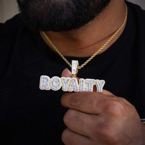 Iced Out Bling 5A Baguette Round Cubic Zirconia CZ Hip Hop Rock Punk Men Boy Royalty Pendant Necklace