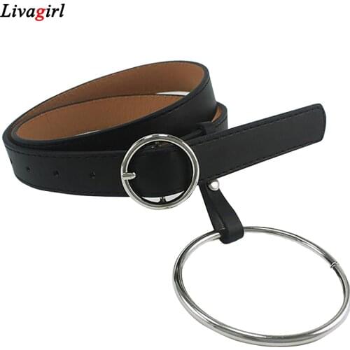 Women Waist Belt Lovely Womens Big Ring Decorated Belts Female Hot Newest Design Fashion Gold Pin Buckle Solid PU Leather Strap