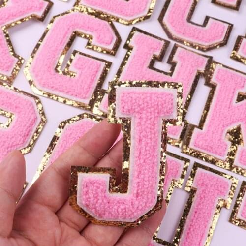 Pink 26 English Letters Patch Iron On Patches For Clothing Alphabet Sequin Embroidered Patches For Clothes Cartoon Badges Diy