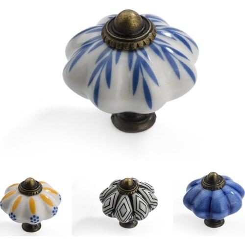 Hand Pumpkin Painted Ceramic Cabinet Knobs Drawer Cupboard Door Handles Wardrobe Children Room Pull Furniture Handle Hardware