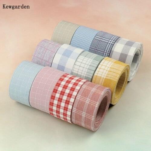 Kewgarden Plaid Layering Cloth Fabric Ribbon 1" 25mm 3/8" 10mm DIY Bow tie Sewing Accessories Handmade Tape Webbing 10 Meters