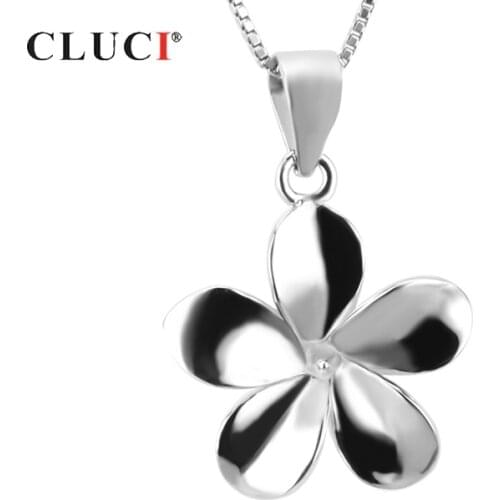 CLUCI Flower Shaped Silver 925 Pearl Pendant Mounting for Women Necklace Making 925 Sterling Silver Charms Pendant SP030SB