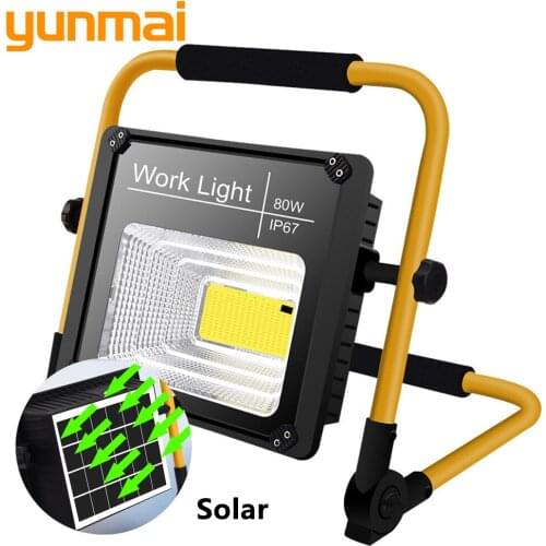 Solar Working Light 80W Waterproof IP67 Built in 18650 Battery Charge in Sun or Usb Rechargeable Industrial Portable Flood Lamp