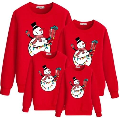 Baby Boys Girls Sweatshirt Matching Family Outfits Parent-child Clothing Snowman Printing Mom Dad Daughter Son Long Sleeve Tops