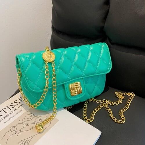 Textured PU Leatehr Personalized Womens Bag 2021 New Green Trendy One-Shoulder Small Square Bag Casual Chain Messenger Purses