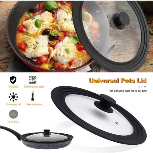 Universal Lid for Pots Pans and Skillets-Tempered Glass with Heat Resistant Silicone Rim Fits 10.5",11"and 12"Diameter Cookware