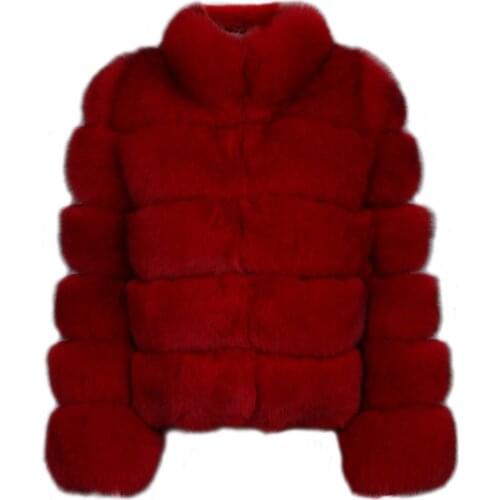 Real fox fur jacket women natural fur jacket long sleeve stand collar fur jacket