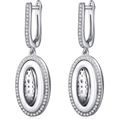 New Fashion Black White Ceramic Drop Earrings Cubic Zirconia Hollow Heart Silver Color Dangle Earrings for Women Jewelry Gifts