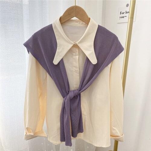 Korean Women Solid Color Knitted Fake Collars Female Dress Shirt Detachable Collar Half Top Shawl Decorative Small Cape