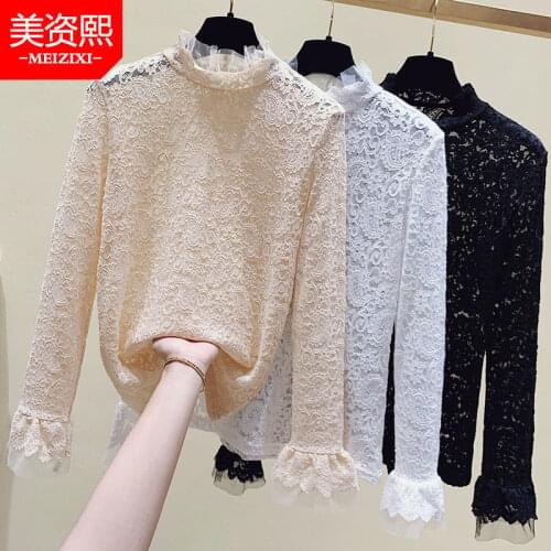 Womens Large Size Lace Top for Autumn Winter Blouse Women Blusas Ropa De Mujer