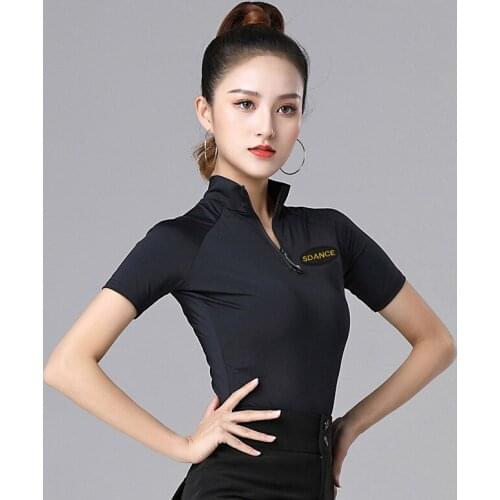 Modern Dance Clothes Latin Dance Practice Dress Women 2021 Summer Short Sleeve Zipper High Neck Ballroom Dance Clothes