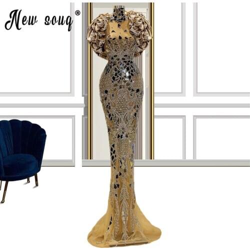 Long Champagne Evening Dress 2020 Mermaid Short Sleeve Ruffles Women Formal Evening Gowns Red Carpet Runway Gowns Robes
