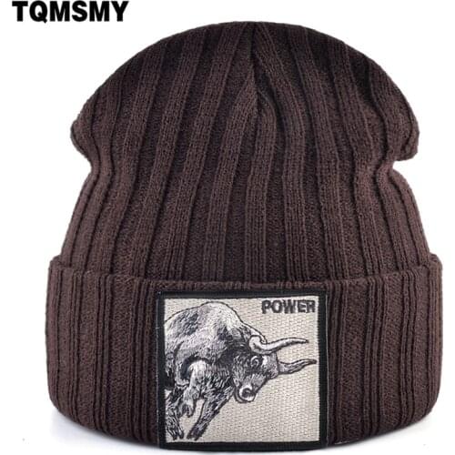 Winter Knitting Wool Beanies for men Embroidered bull pattern hat keep Warm SKullies Beanie men Outdoor Ski caps Hip Hop cap