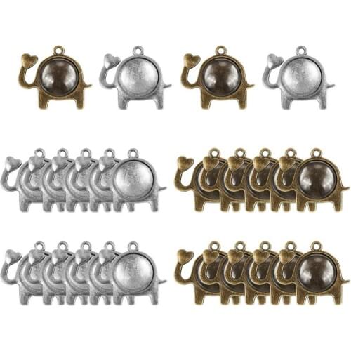 40Pcs Pendant Trays Kit 20Pcs Elephant Pendant Trays with 20Pcs Glass Cabochon Dome Tiles for Jewelry Making Gift Craft