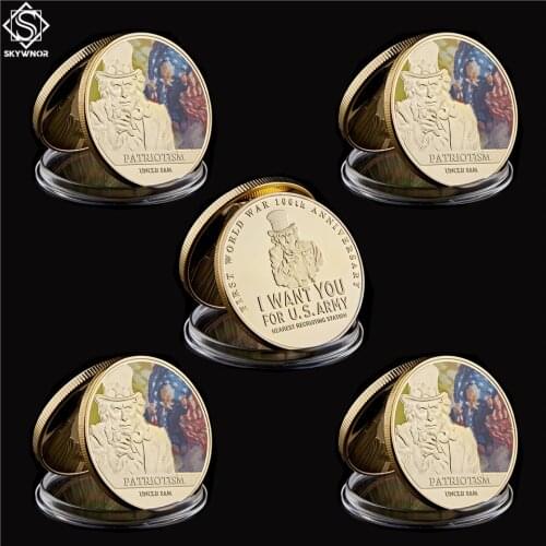 5PCS Uncle Sam Patriotism First World War 100 Anniversary I want you For US Army Challenge Coin USA