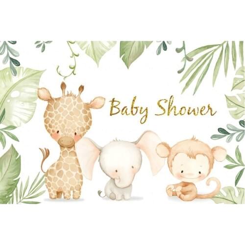 Cartoon Tropical Animals Baby Shower Backdrop Party Room Decor Photo Booth Studio Prop