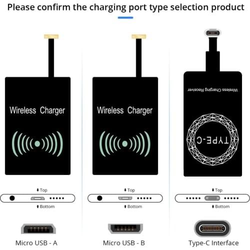 Micro USB Type C Universal Fast Wireless Charger Adapter For Samsung Huawei For IPhone For Android Qi Wireless Charging Receiver