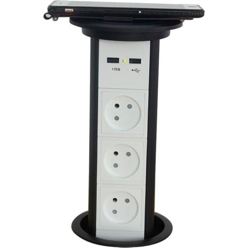 Fast Wireless Charger One-key Touch pop up Socket with 3 Power Outlets and 2 USB Ports Sockets For home Office Hotel