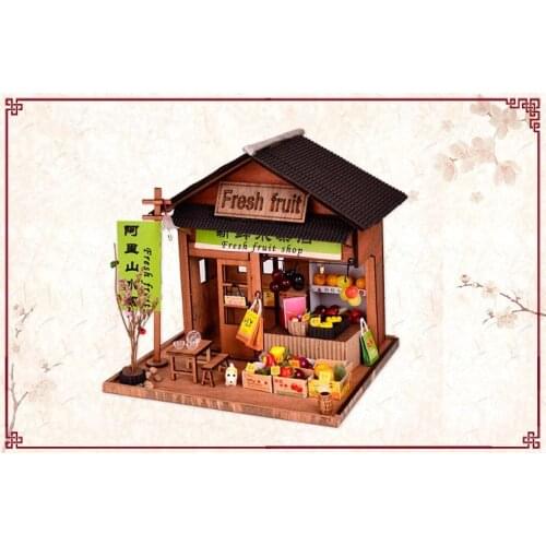 Luxury lighting House building wooden model kits DIY Fruit shop model Christmas gifts