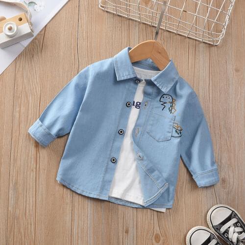 Newborn Baby Boys Girls Denim Jeans Shirt Children Long Sleeve Top School Kids Cotton Turn-down Collar Shirt Toddler Baby Blouse