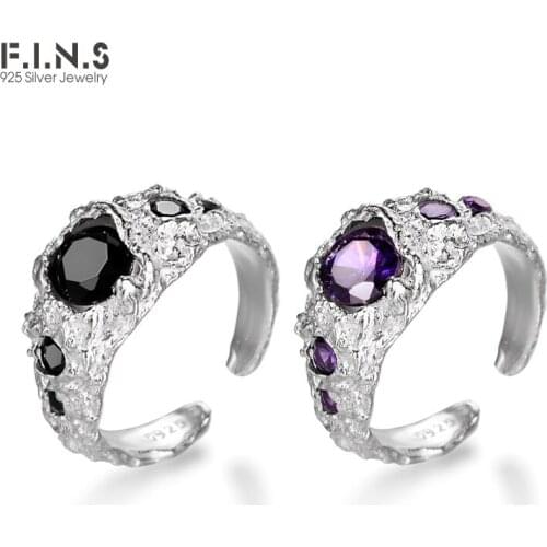 F.I.N.S 100% S925 Sterling Silver Zircon Ring Open Irregular Wrinkle Surface Index Finger Wedding Ring Fine Jewelry
