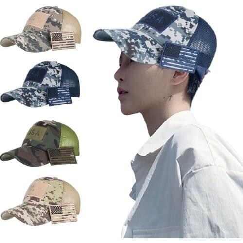 American Flag Camouflage Baseball Cap Outdoor Men Adjustable Sun Mesh Peaked Hat